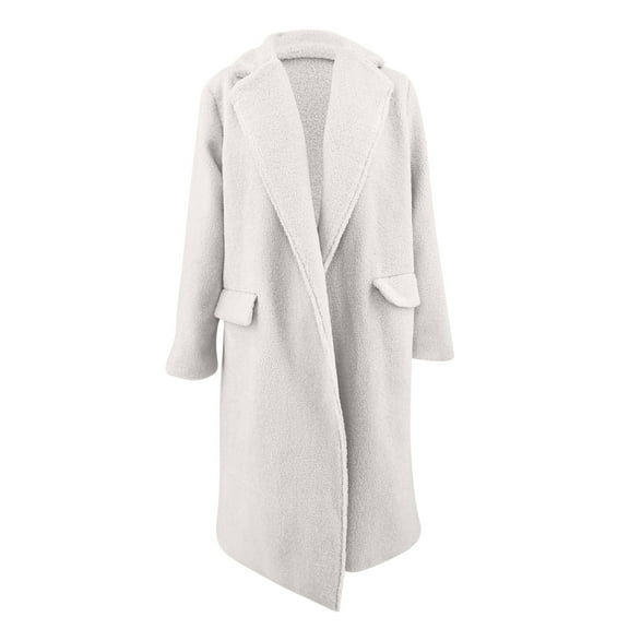 Usmixi Fleece Coat for Women Winter Long Coat for Women Winter Soft Thickened Fuzzy Fleece Overcoat Long Sleeve Casual Solid Button Down Lapel Pocket Plush Outerwear Weekly