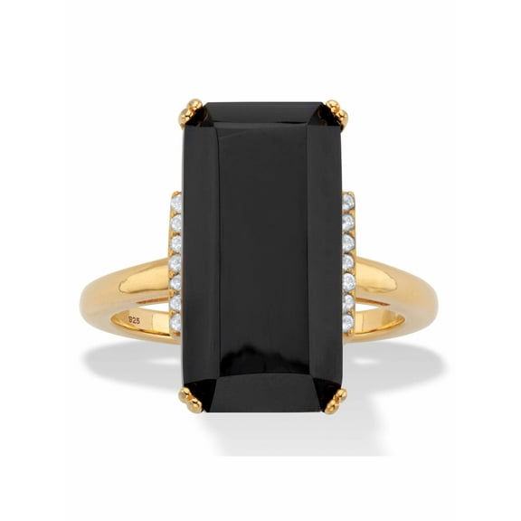 PalmBeach Jewelry Emerald-Cut Smoky Quartz Yellow Citrine or Black Onyx and White Topaz Cocktail Ring 11.64 TCW 18k Gold-Plated Sterling Silver