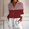 thumbnail image 5 of qafoshin Womens Blouses Button-Up Turn Down Collar Long Sleeve Summer Tops Loose Striped Printed Shirts, 5 of 5