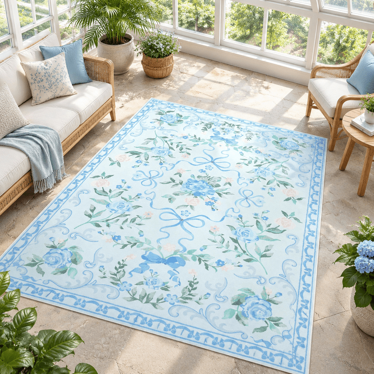 6x9 Blue Fland Bow Washable Rug For Bedroom Living Room - Walmart.com