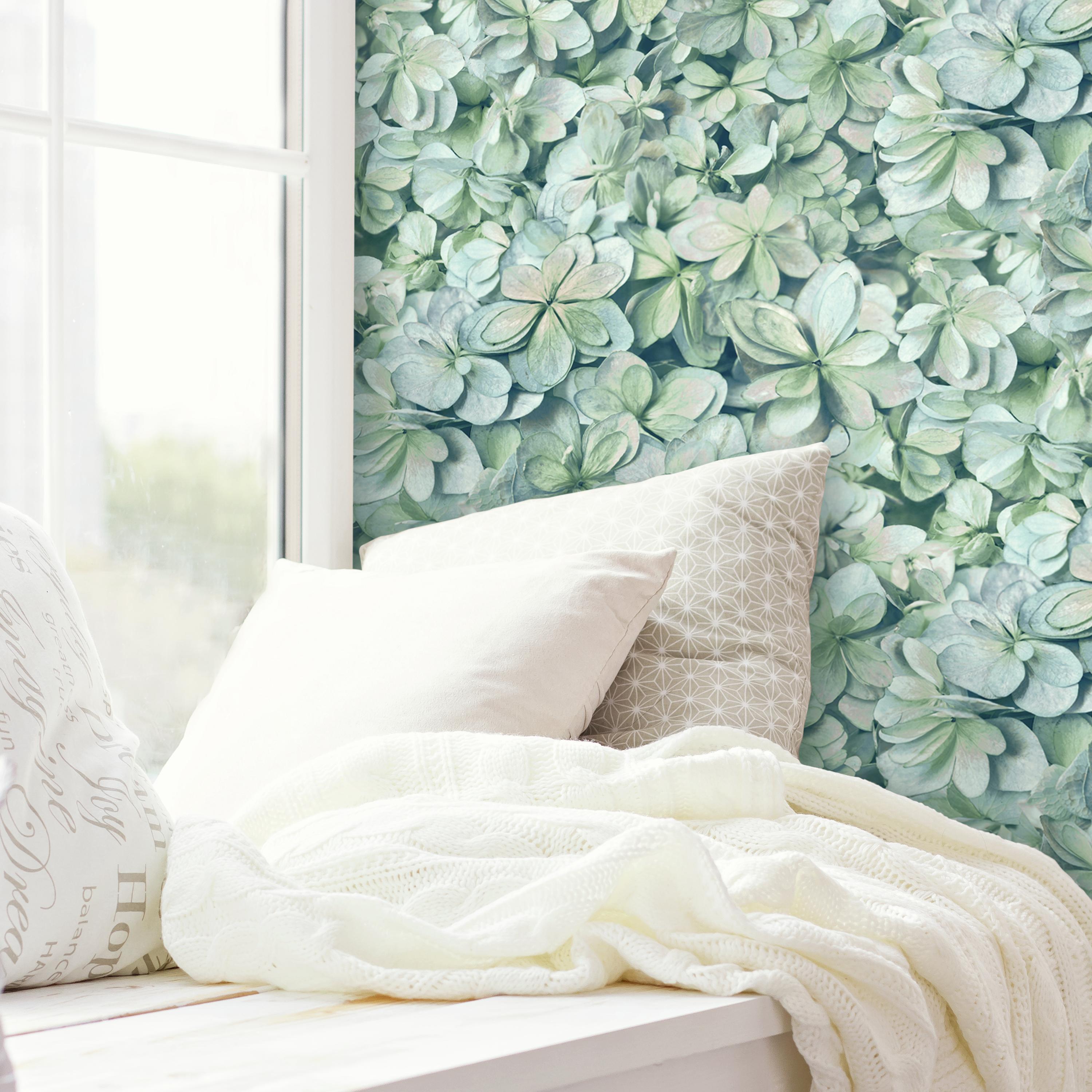 RoomMates Hydrangea Green and Blue Peel and Stick Floral Wallpaper