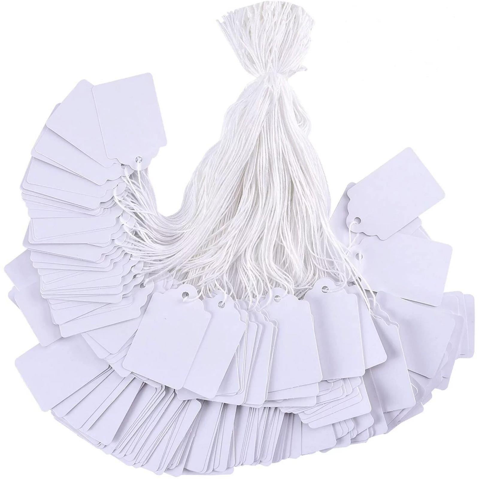 White Strung Tags with String, 100 Packs Writable Marking Tags for Pricing Jewelry Clothing, Smooth Paper Label Tags for Merchandise Yard Sale Garage
