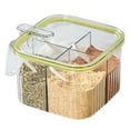thumbnail image 1 of Contenedor transparente de 4 rejillas para condimentos, para cocina, con tapa y cuchara, transparente y verde., 1 of 13