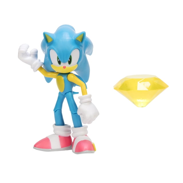 Sonic The Hedgehog Figura de acción de 4 pulgadas, Sonic moderno con Yellow Chaos Emerald, Sonic The Hedgehog Sonic The Hedgehog