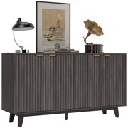 55 Modern Sideboard Buffet Cabinet with Fluted Doors Wood Legs, Dark Gray