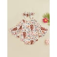 thumbnail image 4 of Douhoow 0-24M Baby Girls Floral Romper Infant Cow Print Round Neck Long Flare Sleeve Playsuit, 4 of 7