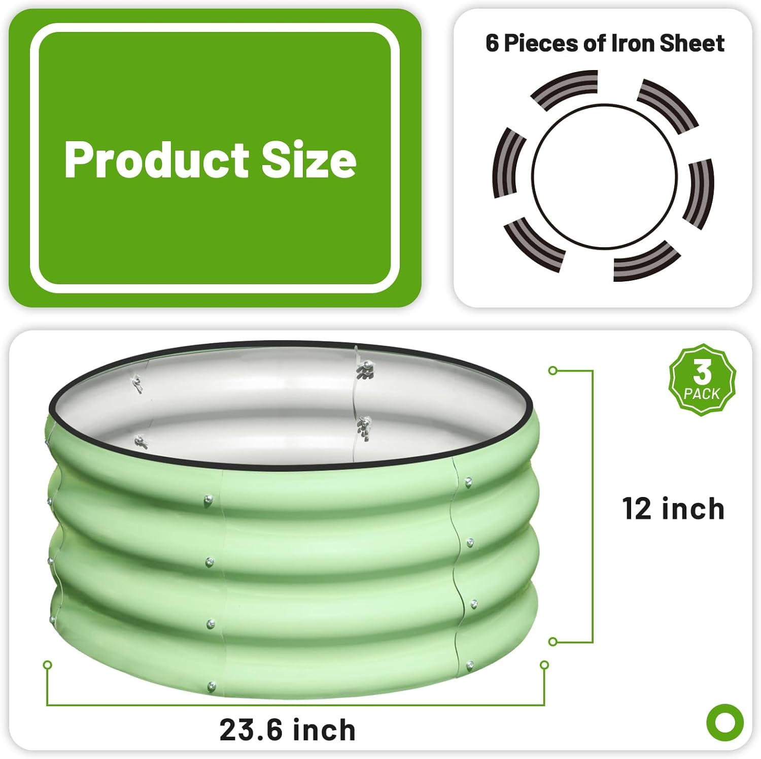 3 Pcs 2x2x1ft Round Galvanized Raised Garden Bed Kit Outdoor, Metal Planter Box for Planting Plants Vegetables, Brown