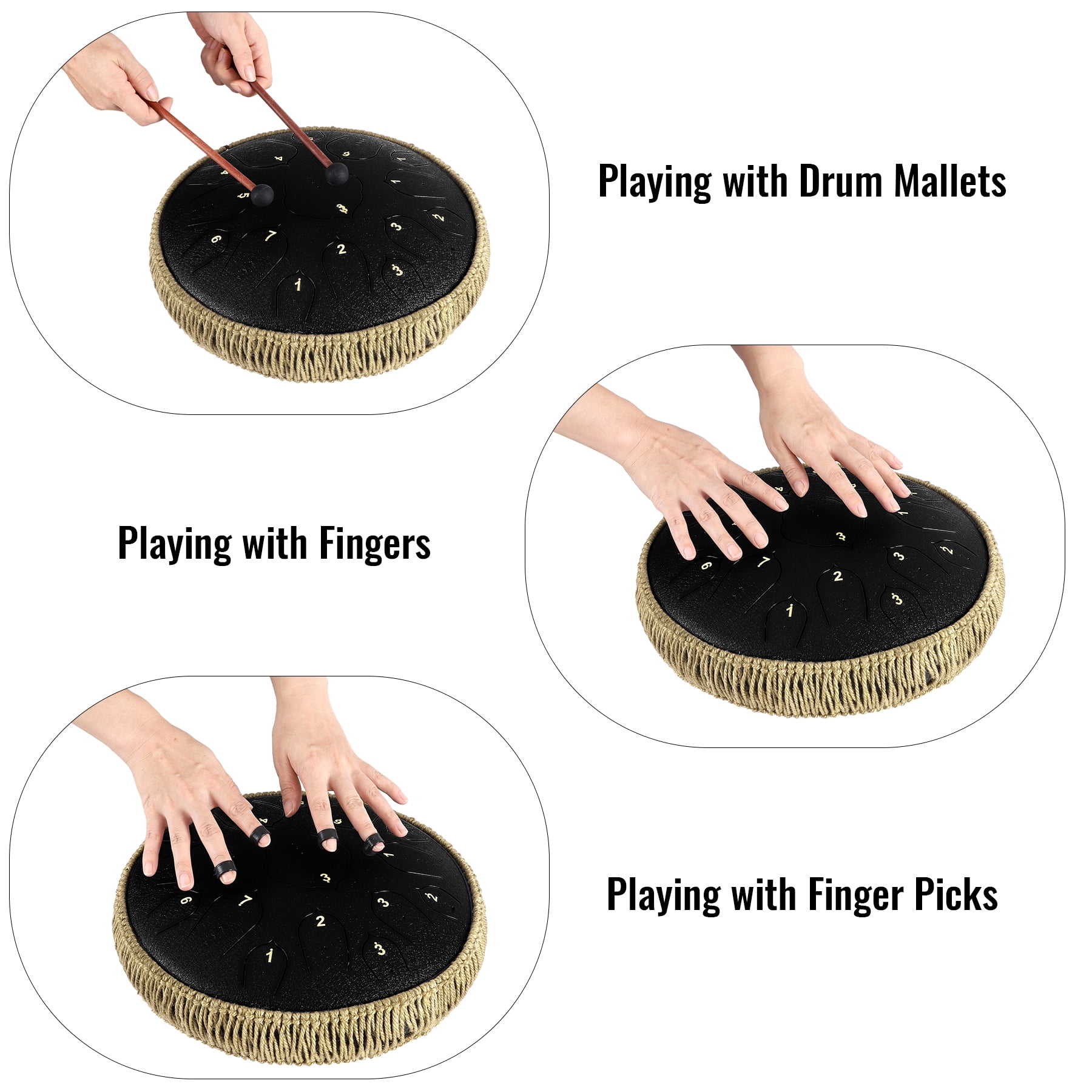 Steel Tongue Drum-14" 15 Note Tongue Pan Drums for Adults, D Major, Carry Bag, Black