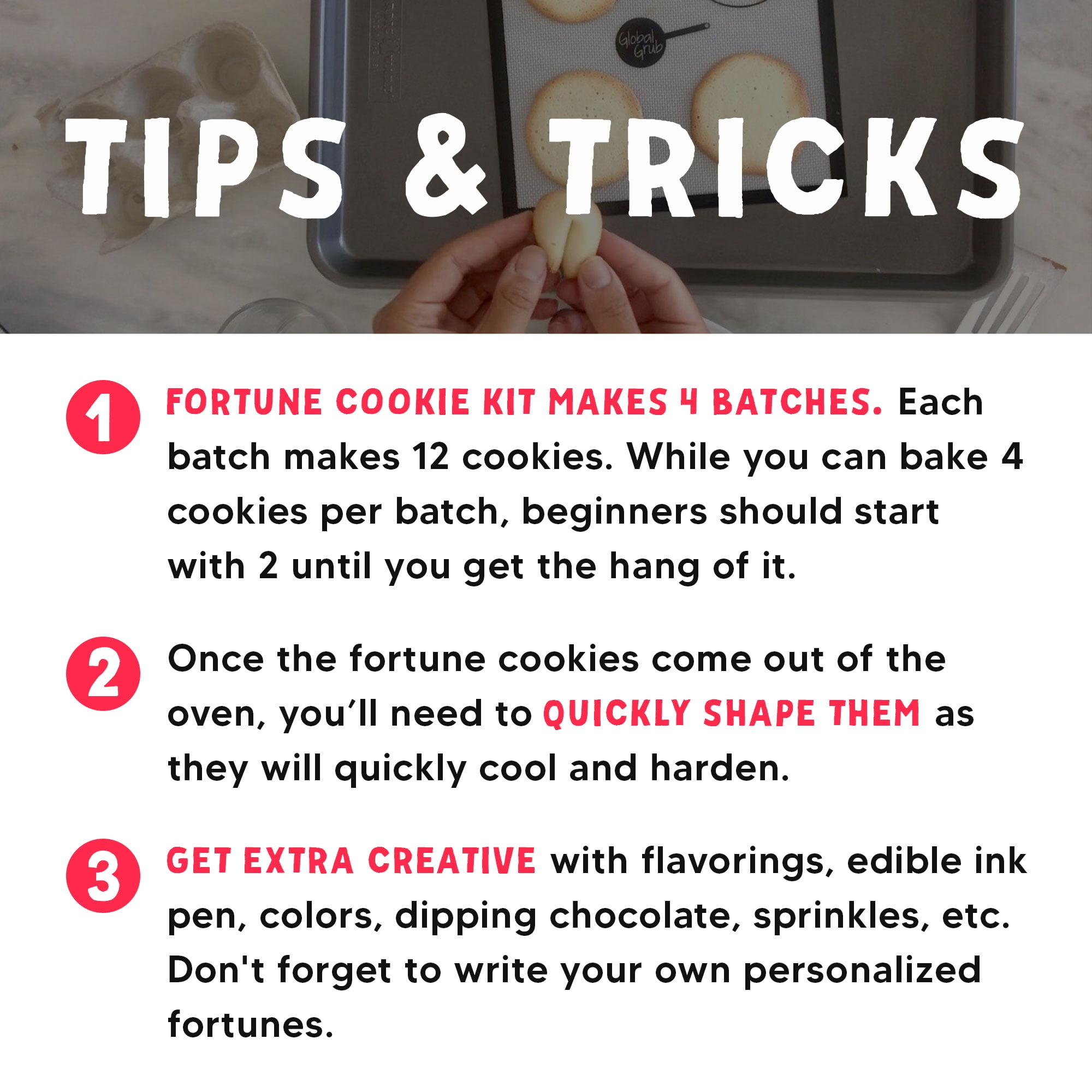 Global Grub DIY Fortune Cookie Kit | Makes 48 personalized cookies w/Ingredients, Tools, Instructions