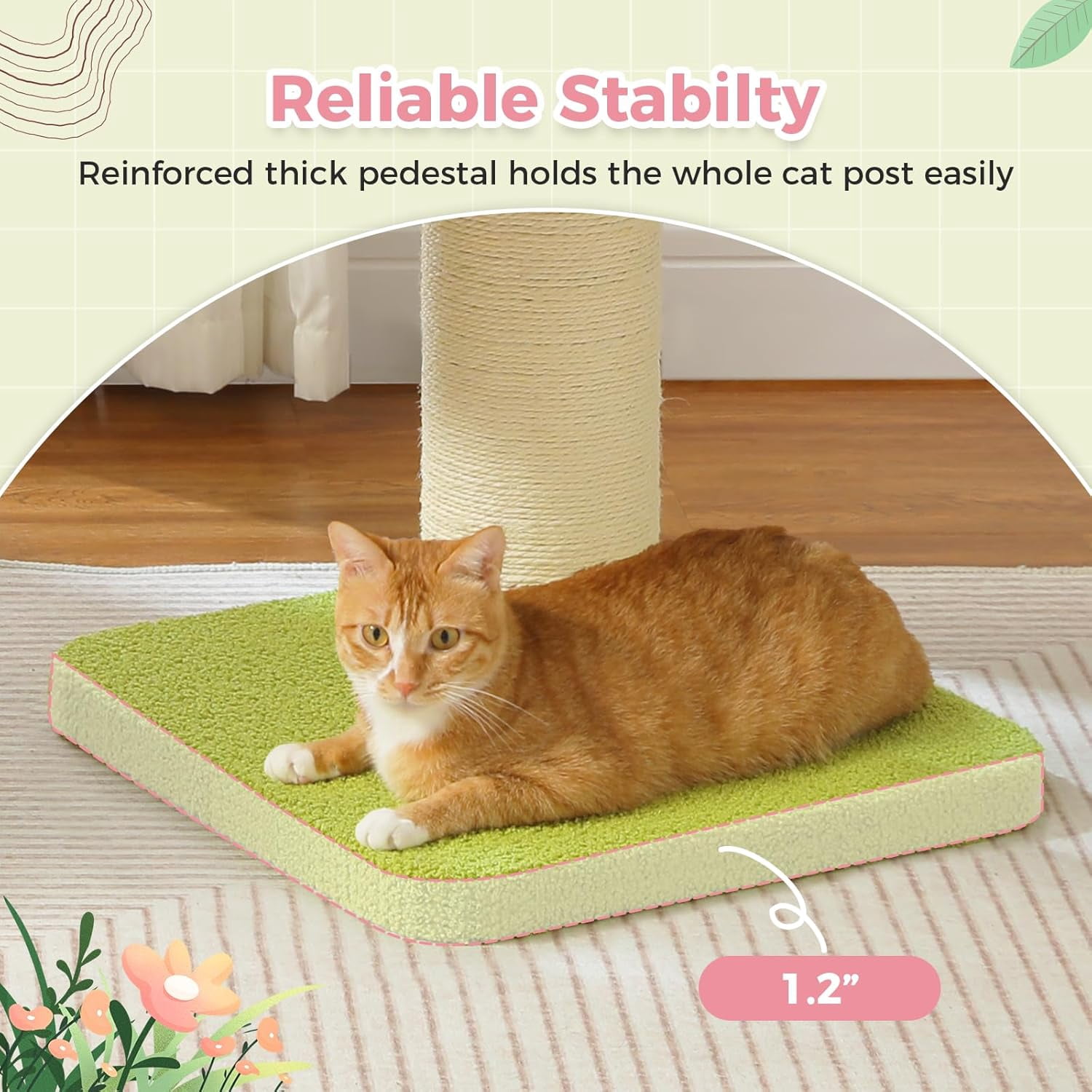 36.2’‘ Flower Cat Tree, Cat Scratching Post for Large Cats, Cat Tower with Super Thick Scratching Post [Dia=4.9''], Flower Cat Bed, Tall Cat Scratcher for Indoor Cats, Pink