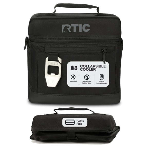 RTIC 8-Can, 5 Qt, Collapsible Soft Cooler with Bottle Opener, Black