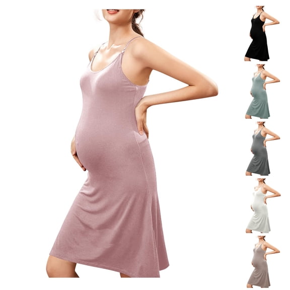 Bixock Plus Size Maternity Dresses V Neck Sleeveless Solid Color Maternity Nursing Dress Knee Length Postpartum Breastfeeding Dress Casual Dresses