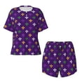 thumbnail image 4 of Qekee Purple Mardi Gras Women's Pajama Set Short Sleeve Sleepwear Summer Home Wear with Pockets Soft Short Sleeve Shirt - Purple Mardi Gras, 4 of 9
