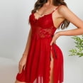 thumbnail image 4 of Noric Women's V-Neck Nightgown Lace Cami Sheer Mesh Dresses Lace Chemise Backless Sleepwear with High Slit, 4 of 9