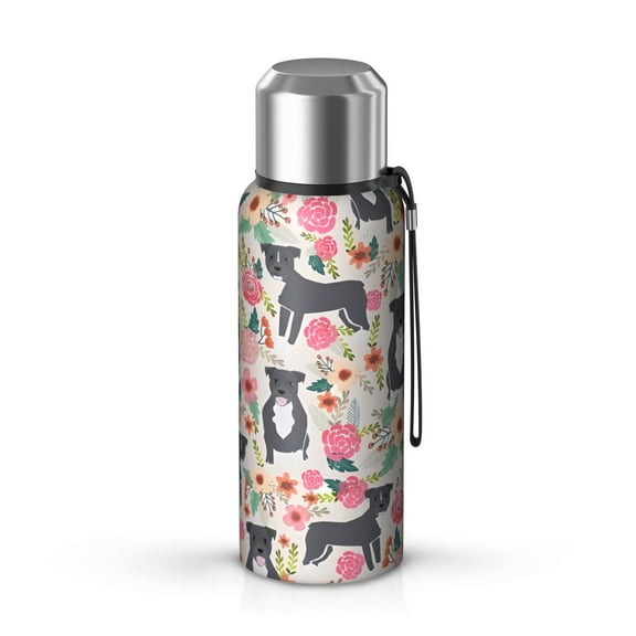 20 Oz Boston Terrier Dog with Flower Coffee Tumbler Double Wall Insulated Stainless Steel Water Bottle | Metal Reusable Thermoses Flask with Cup Cap | Leak & Sweat Proof with Anti-Dust Lid