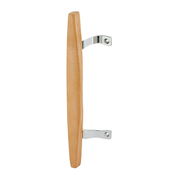 Patio door handle, Wood with chrome brackets, 6-5/8 in. Hole Centers