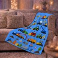 thumbnail image 6 of Colorful Construction Site Trucks Cranes Cartoonish Design, Playful Artistic Scene, Warm Flannel Blanket for Living Room and Bedroom, Bird Lovers Valentine's Day Gift, Artistic Home Decor, 6 of 9