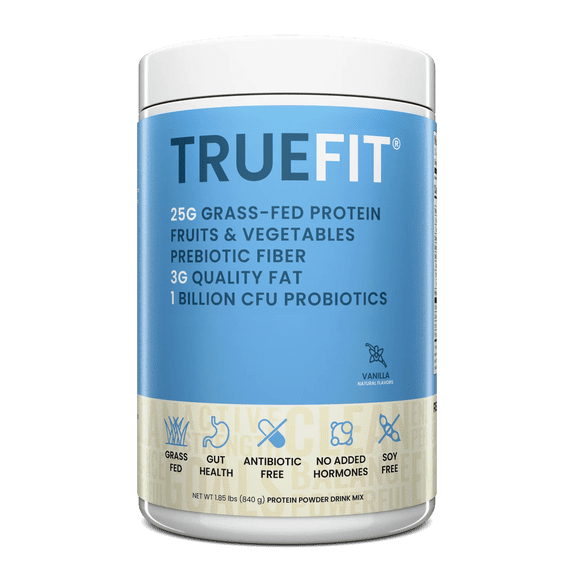 TrueFit High Fiber Protein Powder, Grass-Fed Whey Meal Replacement Shake with Prebiotics, Probiotics, & Organic Superfoods, Keto Friendly, Gluten Free