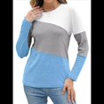 thumbnail image 2 of Blusas de Bloque de Color para Mujer, Estilo Túnica Informal de Larga con Cuello Redondo, Tipo Jersey. y Azul XL, 2 of 8