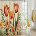 thumbnail image 4 of Fabric Shower Curtain, Red Tulip Eucalyptus Watercolor Floral Plants Retro Linen Shower Curtains with 12 Hooks Waterproof Machine Washable Bath Curtains for Bathroom,48x 72in, 4 of 6