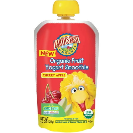 Earth's Best Organic Sesame Street Cherry Apple Fruit Yogurt Smoothie, 4.2 oz, (Pack of 6)