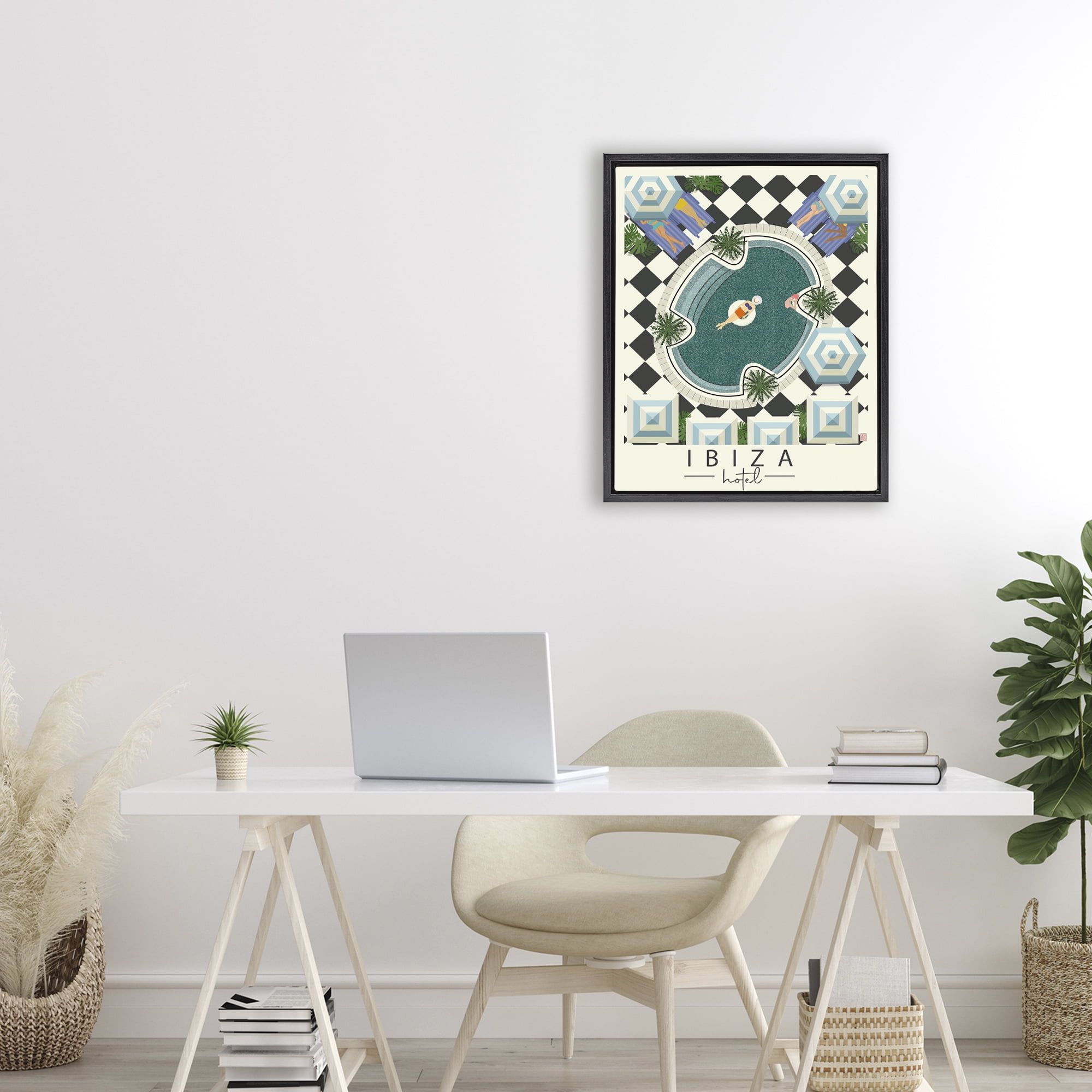 Stupell Industries Ibiza Hotel Aerial Pool Black Framed Floater Canvas Wall Art, design by Jen Bucheli