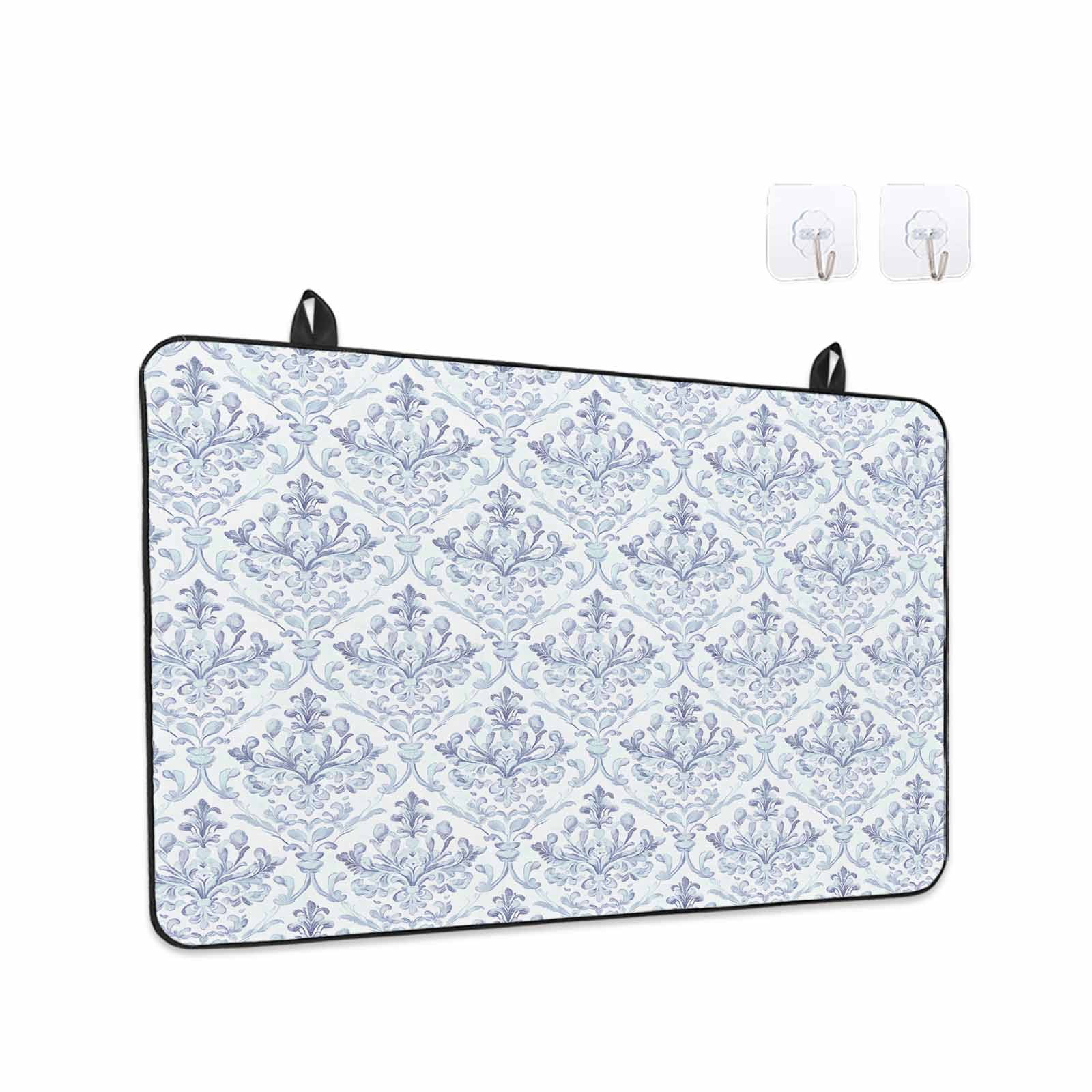 Blue Boho Stove Top Cover for Electric Stove, Heat-proof & Non Slip Glass Top Stove Cover Protector, Middle Century Traditional Floral Pattern Kitchen Flat Cooktop Rubber Mat 24x21 Inches