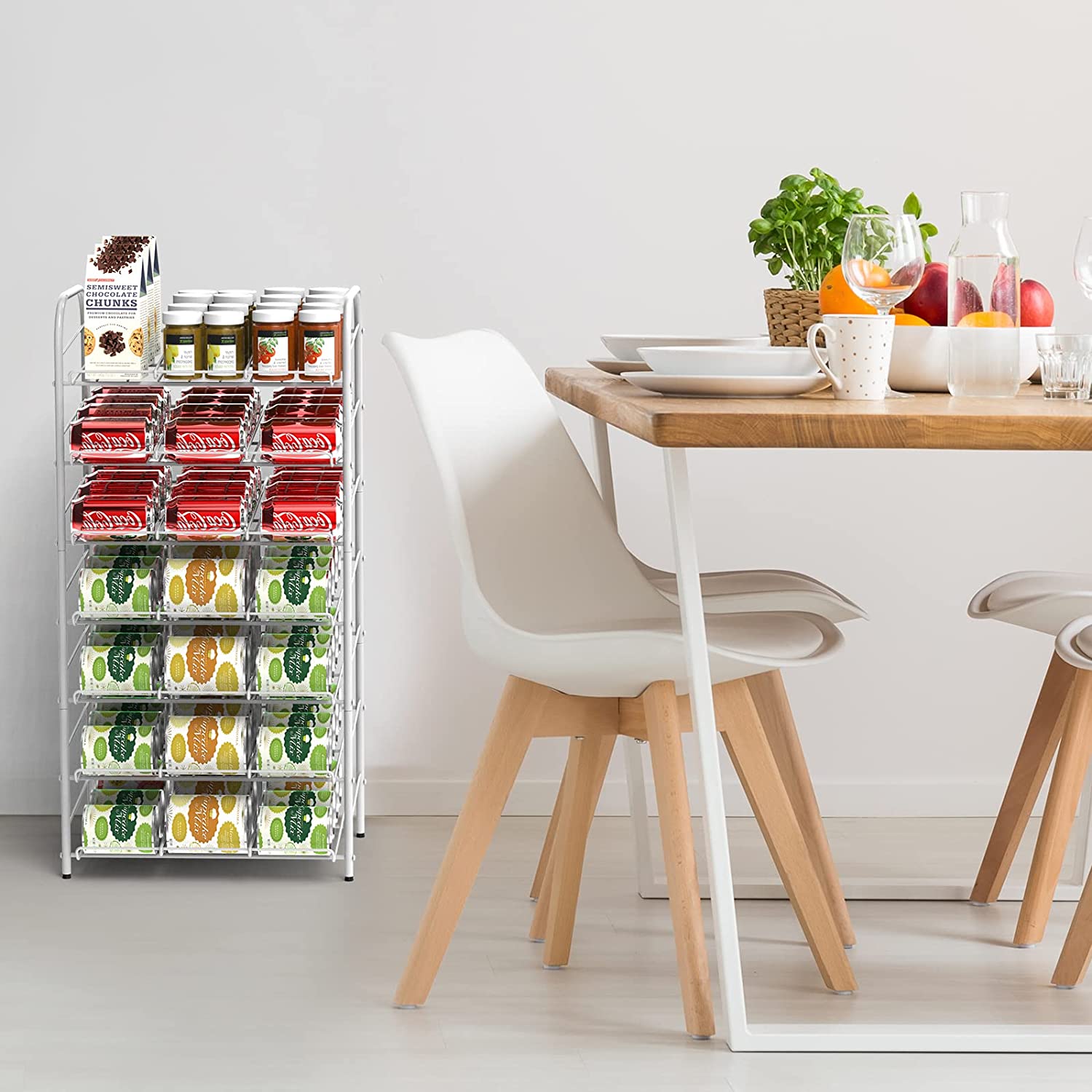 7-Tier Can Organizer Rack Dispenser for Pantry, White