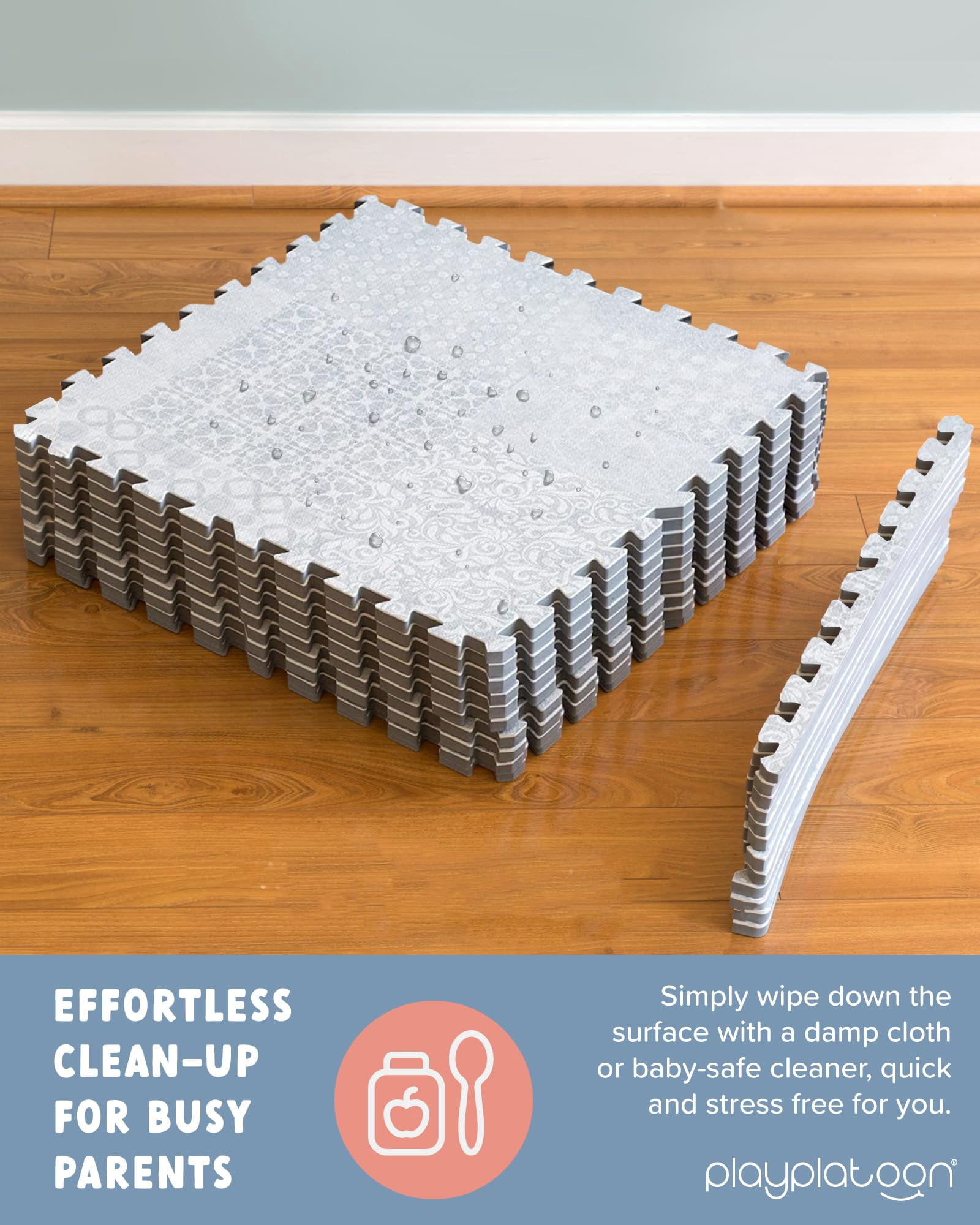 Play Platoon Non-Toxic Extra-Thick Children's Play Mat, 16 Tile - 96 x 96 inch Comfortable Cushiony Foam Floor Puzzle Mat for Kids & Toddlers with 24 x 24 inch Tiles - Grey, Boho Modern
