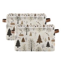 Yayeee 2 Pack Canvas Storage Basket with Handles for Shelves Fabric Bins Closet Organizer, Winter Forest
