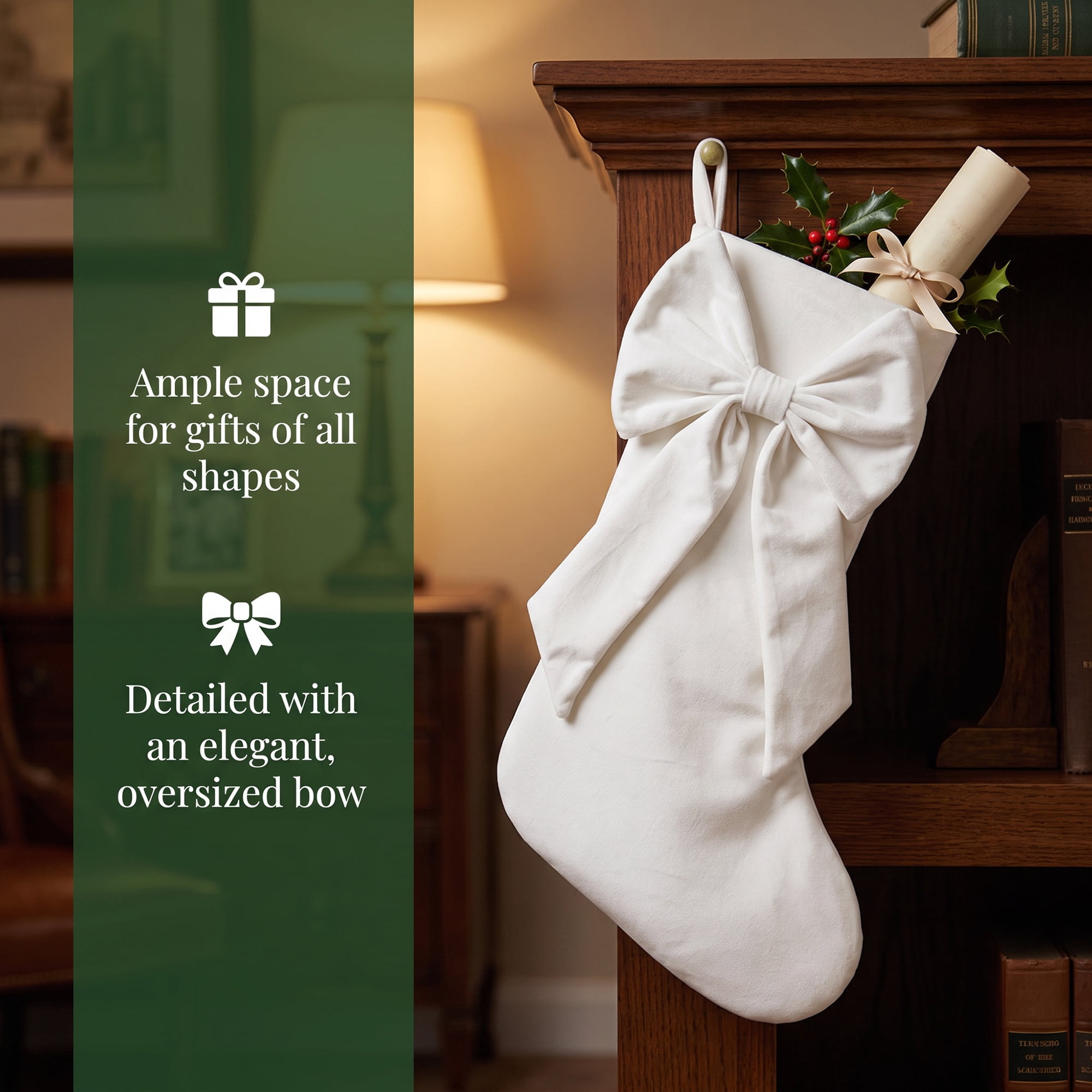 Unique Bargains Double-Layer Whimsical Extra-Large Hearthside Gift Stocking White 18"