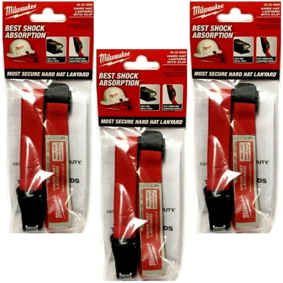 Pack of 3 - Milwaukee Hard Hat Lanyard with Clip - Red (48-22-8800)