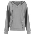 thumbnail image 5 of XIAONU Womens Hoodies V-Neck Waffle -Lined Drawstring Hoodie Solid Color Long Sleeve Baggy Retro Hooded Sweatshirt, 5 of 6