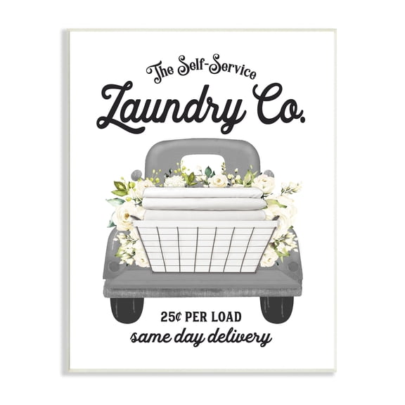 Stupell Industries Antique Laundry Service Truck White Floral Arrangement Graphic Art Unframed Art Print Wall Art, Design by Lettered and Lined