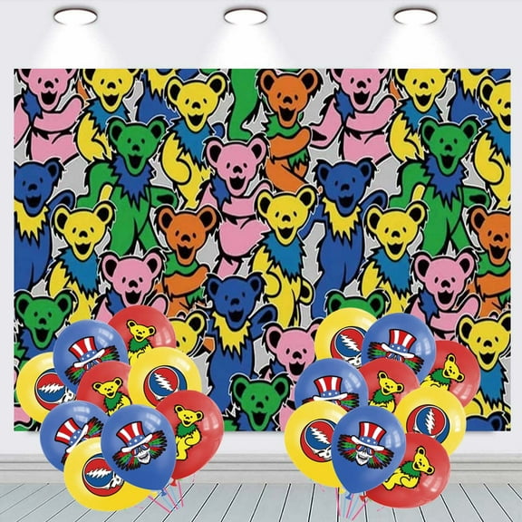 dancing bear the greatful dead Birthday Balloons Party Supplies Banner Backdrop Background Taspestry Poster Wall Decor