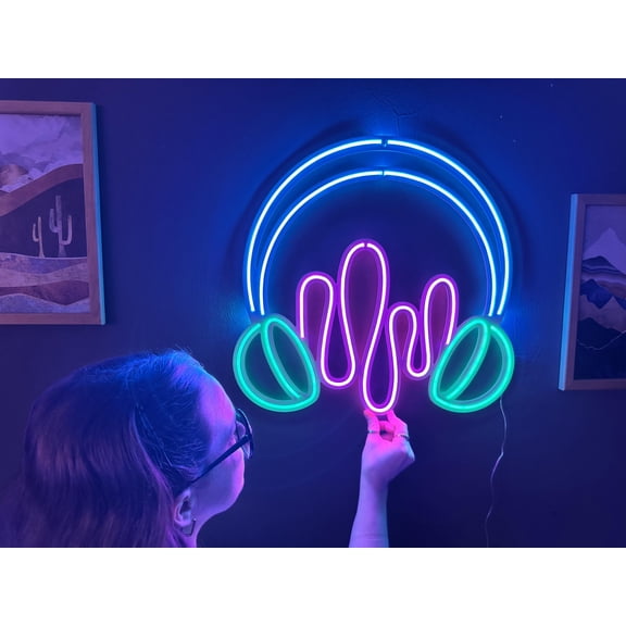 Headphones Metal Neon Sign, Neon Sign, LED Metal Wall Art for Music Lovers, Modern Neon Light Decor for Bedroom, Studio, Office (Without Remote Control)