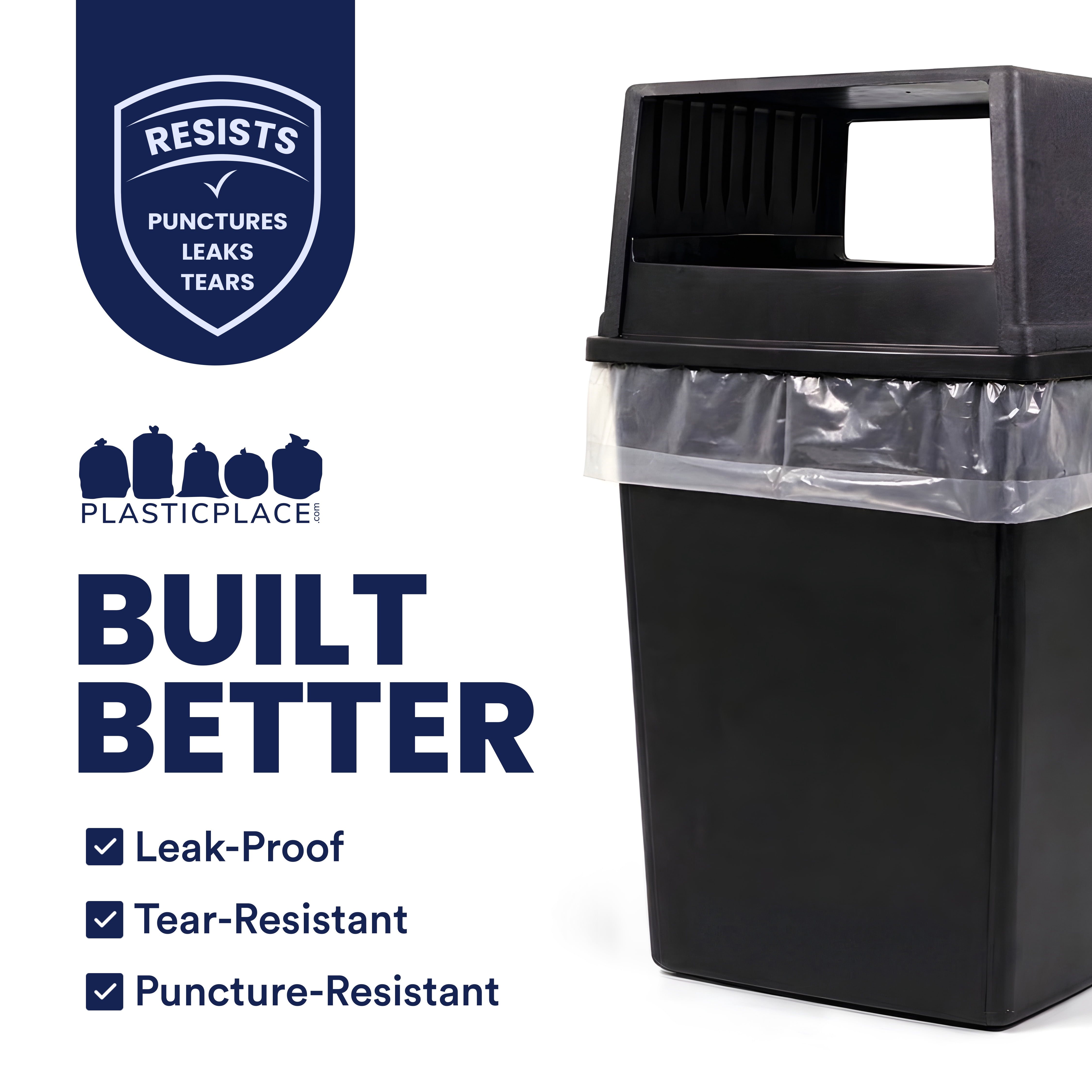 Plasticplace 56 Gallon Clear Trash Bags, Heavy-Duty Garbage Can Liners, Tear & Leak-Resistant, Large Low-Density Trash Bags Commercial Residential Use, Fits Glutton Trash Cans (100 Count) 1.5 Mil