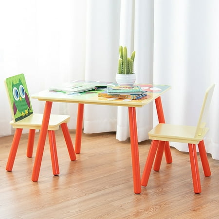 - Gymax Kids Table and 2 Chairs Set For Toddler Baby Gift Desk Furniture Cartoon Pattern