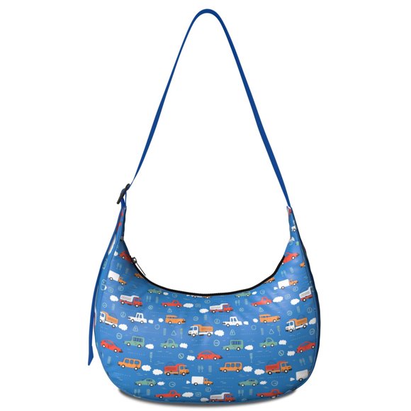 Sac Bandoulière Voiture Dessin Animé pour Femmes, Sangle Ajustable, Nylon Léger, Véhicule de Construction, Camion, Tracteur, Camion de Pompiers, Excavatrice, Durable, Petit Sac de Voyage