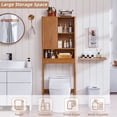 thumbnail image 5 of LELELINKY Over The Toilet Storage Cabinet with Rattan Sliding Door, 68" Tall Wood Bathroom Organizer with Adjustable Shelf for Small Spaces, Tea Color, 5 of 7