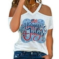 thumbnail image 2 of USSUMA Womens Summer Tops and Blouses Trendy V Neck Independence Day Letter Print T-Shirts for Women Dressy Casual Short Sleeve 4th July Cold Shoulder Shirt Tunics Plus Beach, 2 of 5