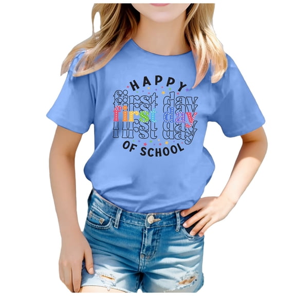 FUZHIQ Kindergarten Shirts for Girls Regular Fit Funny Prints Back To School Shirt Kids Girl Elastic Summer Tees Tops for Kids