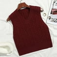 thumbnail image 2 of KaLI_store Cute Sweaters Women's V-Neck Knit Sweater Vest Solid Color Argyle Plaid Preppy Style Sleeveless Crop Knit Vest RD2,XXL, 2 of 4