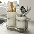 thumbnail image 1 of Organizador de cubiertos de acero inoxidable | Escurrecuchillos y cucharas con orificios de drenaje | Soporte higiénico para utensilios de cocina | Organizador compacto para cucharas y herramientas, 1 of 9