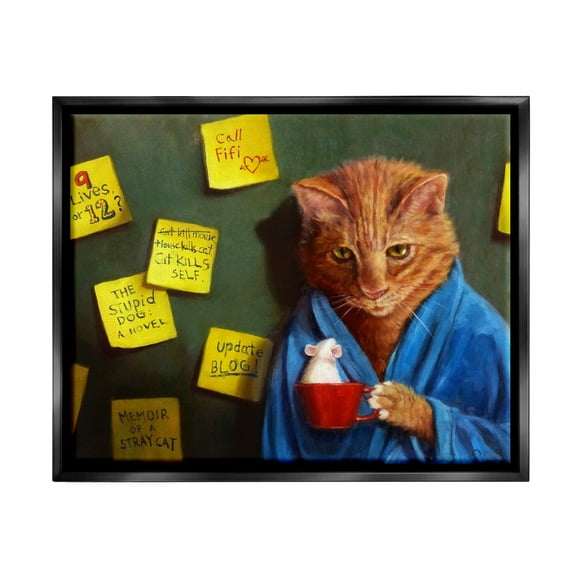 Stupell Funny Cat Morning Coffee Memo Reminders Animals & Insects Painting Black Floater Framed Art Print Wall Art