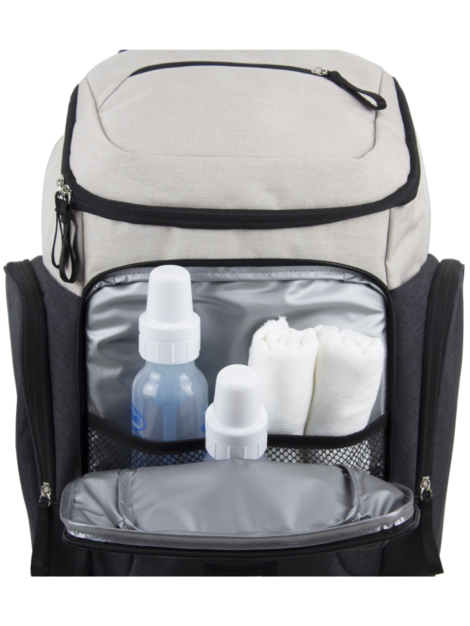 Eastsport Wooster St. Large Backpack Diaper Bag, Adjustable Shoulder Straps, Bonus Changing Pad, Stroller Straps, Insulated Zipper Pockets, Off-White/Grey