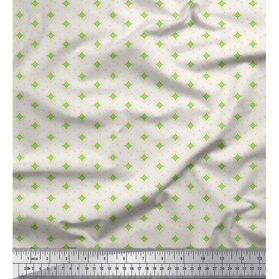 Soimoi Green polyester Crepe Fabric Geometric Ethnic Print Fabric by the Yard 52 Inch Wide