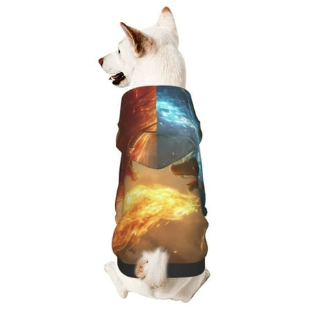Haiem Red And Blue Fire Dragon B for Winter Dog Hoodie Sweatshirts with Pockets Warm Dog Clothes for Small Dogs Chihuahua-Medium