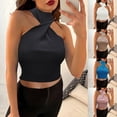 thumbnail image 1 of JDQJBZ Camisoles Ajustées Chemises Cami Couleur Unie Haut Court Détail Ajusté Col Rond Sans Manches Haut Décontracté, 1 of 5
