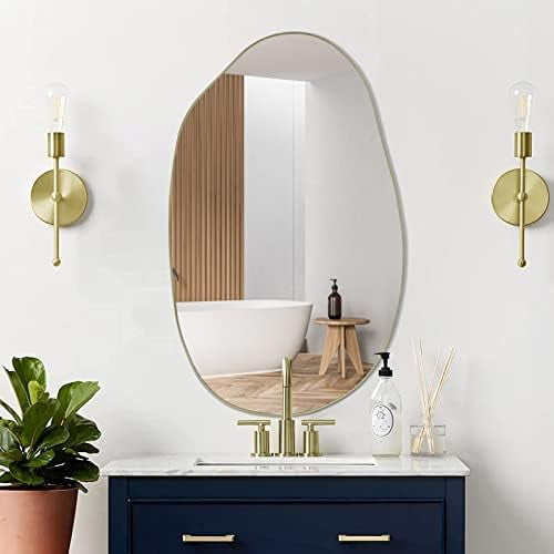 Irregular Wall Mirror, 33.5"x20.5" Asymmetrical Mirrors, Unique Shaped Mirror, Gold Modern Mirrors for Living Room Bathroom Bedroom Entryway